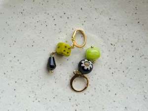 Handmade quality Czech glass & jade stone beads dangle earrings💚🌼 thumbnail 3