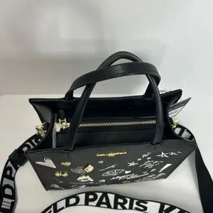 Karl Lagerfeld Paris Black Leather Graffiti Tote Bag‎ Crossbody Strap thumbnail 8