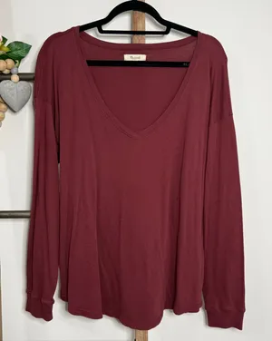 Madewell Long Sleeve‎ V Neck Maroon Shirt Size Medium thumbnail 1