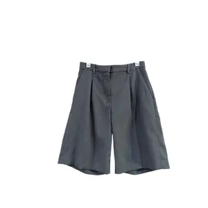 Abercrombie & Fitch Women Grey Mid Rise Bermuda Short Pleated Dress Shorts 24 thumbnail 2