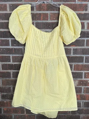 NWT ASOS DESIGN cotton textured mini dress with lace up back in yellow thumbnail 1