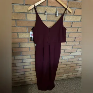 NWT XSCAPE Scuba Crepe Popover Faux Wrap Midi Dress Size 8 Maroon thumbnail 5