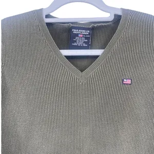 Ralph Lauren Vtg Polo Jeans Y2K Womens Sweater Sz XL Olive Ribbed Preppy Quiet Luxury Flag thumbnail 3