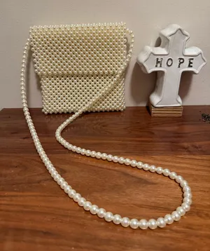 Pearl Beaded Crossbody Bag in Cream thumbnail 1