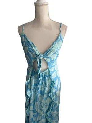 ANGIE. Blue Floral Cutout Maxi Dress Sz M NEW NWT thumbnail 3