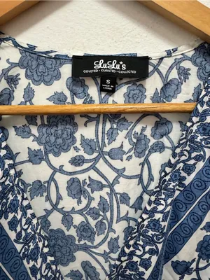 Lulu’s French Doors Ivory and Blue Floral Print Wrap Maxi Dress Small thumbnail 8