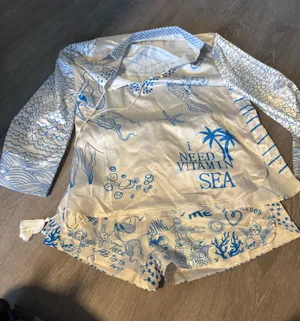 Blue and White Sea-Themed Shirt and Shorts Set thumbnail 1