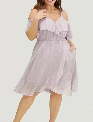 NWT!geometric ruffle trim cold shoulder pocket wrap dress size 14–16 or 1X thumbnail 2