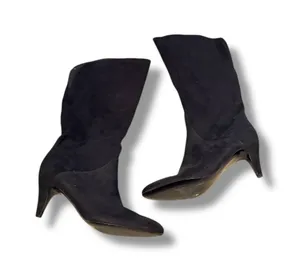 Nine West Knee High Boots Size 9.5 Black‎ Faux Suede Almond Toe Stiletto Heel thumbnail 1