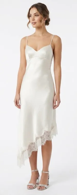 Zara Asymmetric Satin Lace Slip Dress ivory Woman’s Size xsmall thumbnail 1