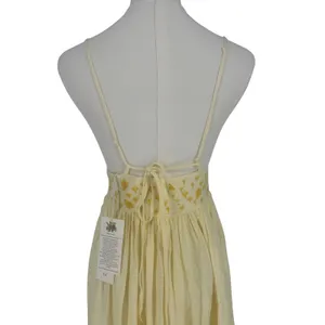 Fanm Mon NWT Ruzgar Light Yellow Embroidered Cotton Maxi Dress‎ XS thumbnail 14