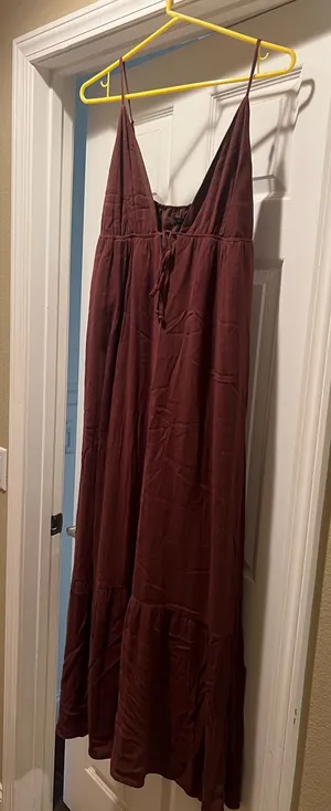 Brown Long Boho Deep Plunge V-Neck Dress thumbnail 1