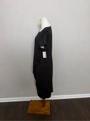 Nine West Little Black Dress Midi Bodycon Ruched Stretchy Lined Party Cocktail thumbnail 3