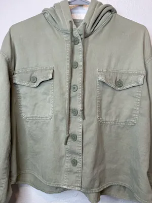 American Eagle Olive Utility Hooded Cropped Button Front Shacket Jacket Size M thumbnail 4