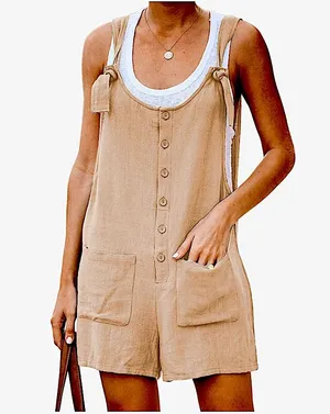 WRCNote Women’s Casual Short Overalls in Medium Brown thumbnail 1