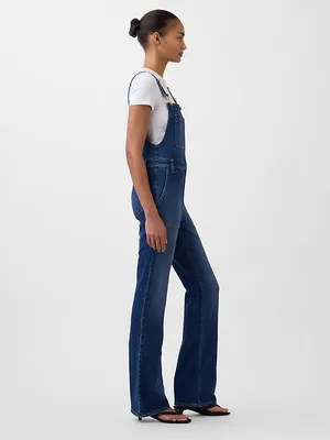 GAP long & Lean side zip dark denim bib overalls flare leg size Medium thumbnail 2