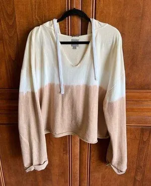 Beige/brown tye dye cropped hooded pullover Size L thumbnail 1