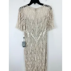 Adrianna Papell Beaded Flutter Sleeve Gown Long Biscotti Beige Formal US 4 NWT thumbnail 15