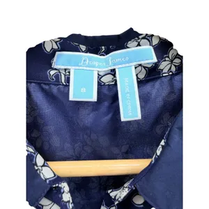 Draper James‎ Cloister Navy Floral Shirt Dress 100% Silk Size 8 Pockets Lined thumbnail 3