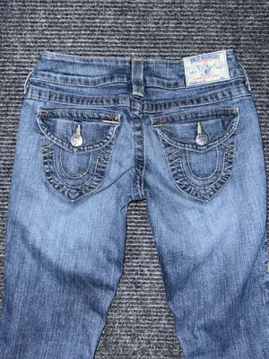 RARE Vintage True Religion Low Rise Twisted Flare Jeans 26 x 33 Flap Pockets y2k thumbnail 5