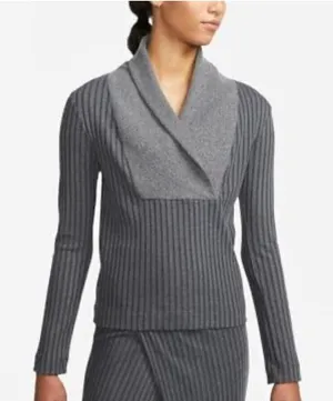 NIKE women’s Yoga Luxe Ribbed Cover Up‎ Sweater gray size M thumbnail 1