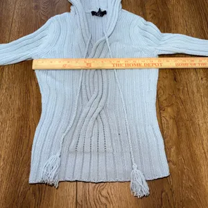 Y2K Express Light Blue Knit Hooded Sweater‎ Merino Wool Blend Womens S Cottage thumbnail 5
