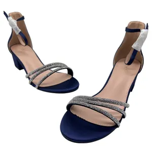 NEW Allegra K Sandals Womens 8.5 Blue Rhinestone Strappy Block Heel Ankle Strap thumbnail 1