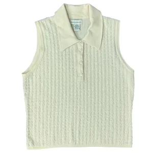 Vintage Banana Republic Cream Merino Wool Beaded Sleeveless Polo Sweater Tank L thumbnail 2