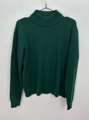Parisian Signature Dark Green 100% Cashmere Mock Neck Cable Knit Sweater Mens‎ M thumbnail 1