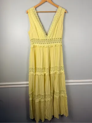 Mable boho yellow sleeveless maxi tiered dress size large thumbnail 2