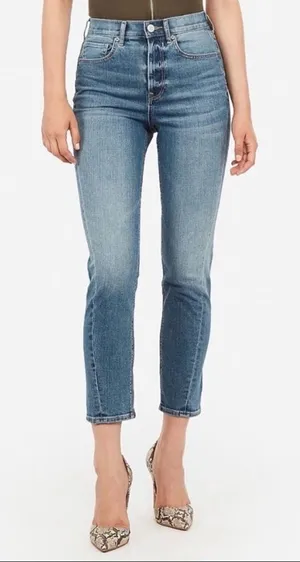 Express Super High Rise Mom Jeans‎ Blue 10 Crop Straight thumbnail 1