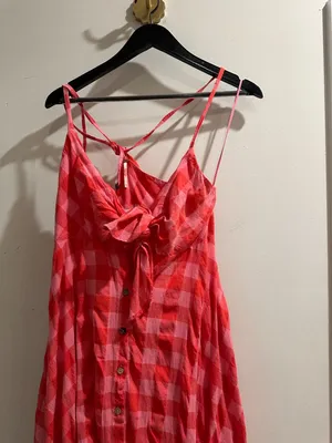 FREE PEOPLE Via Gingham Cotton Seersucker Sundress Red Combo Everly X-Small NWT thumbnail 5