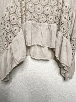 Saga Boho Tunic Dress Light Taupe Crochet Lace Handkerchief Hem Size M thumbnail 5
