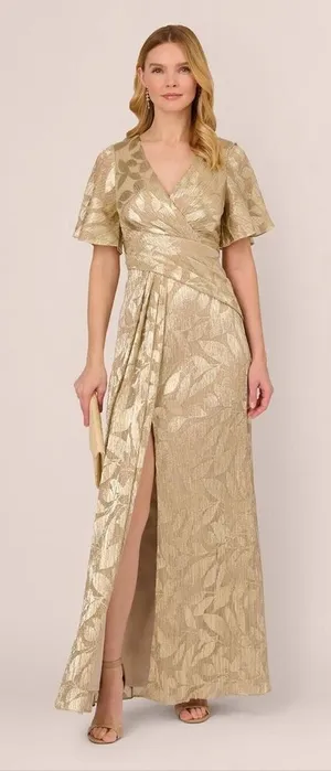 NWT Adrianna Papell Foil Leaf Short Sleeve Gown Size 8 thumbnail 1