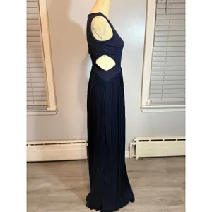 Navy Lace Cutout Maxi Dress Pleated Formal Evening Wedding Guest Gown Size 6 thumbnail 5