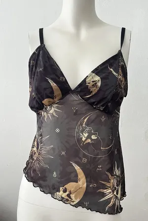 Womens Celestial Camisole Sz L Asymmetrical Moon Indie Hippie Festival Boho Sun thumbnail 1