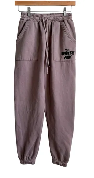 White Fox Offstage Sweatpants Moon Taupe Oversized Joggers XS Pockets Logo thumbnail 1