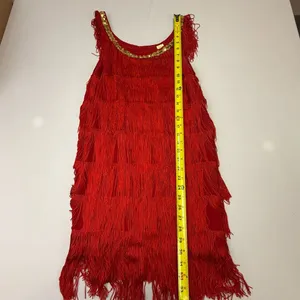 Flapper 1920s Style Red Tiered Fringe Costume Dress thumbnail 5
