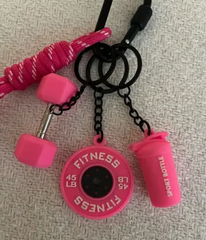 Pink Fitness Keychain Set - Weight Plate, Dumbbell & Shaker Charm thumbnail 1