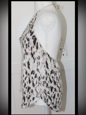 Haute Hippie Scarface Beaded 100% Silk Halter Top Leopard Snake Print Size Large thumbnail 4
