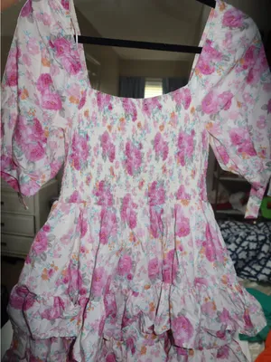 fab'rik Pink Floral Smocked Ruffle Dress thumbnail 4