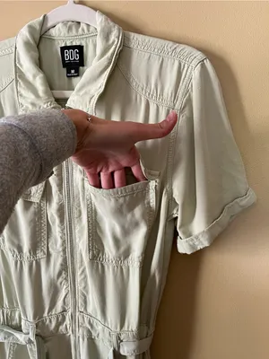 BDG Short-Sleeve Utility Jumpsuit in Light Green thumbnail 7