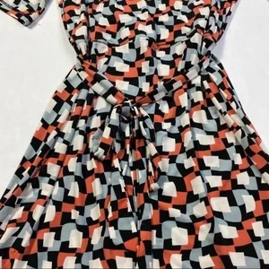 BCBGMaxAzria Geometric Print Tie Waist Dress‎ thumbnail 6