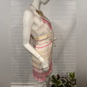 Amanda Uprichard White Fringe Knit Dress with Pink & Multicolor Embroidery thumbnail 5