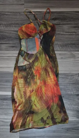 Prettylittlething Women's Green and Orange Dress thumbnail 1