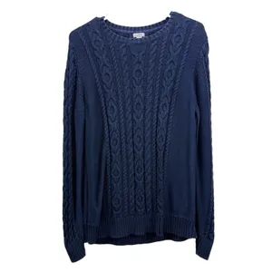 LL Bean Navy Blue Double L Mixed Cable Cotton Crew Neck Pullover Sweater LARGE thumbnail 3