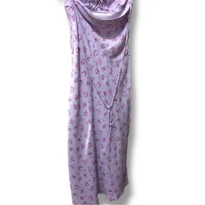 ZARA | EUC Lilac Floral Satin Slip with Pink Accents & Backless Tie (size XS) thumbnail 5
