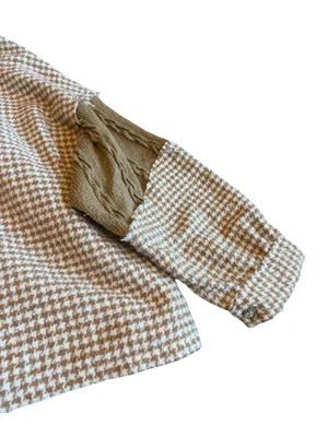 POL Pieced Houndstooth Panel Shacket Mocha Multi Patch Relaxed Fit Size Large thumbnail 11