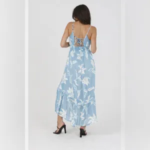 NWT Angie LACE UP BACK DETAIL MIDI DRESS WITH SIDE SLIT Blue Size Small thumbnail 3