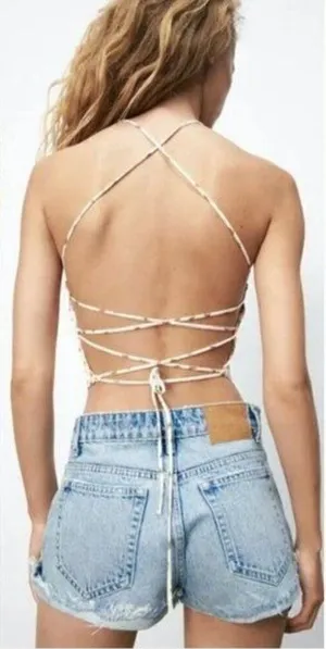 Zara Watermelon Strappy Open Back Crop Top Shirt thumbnail 1